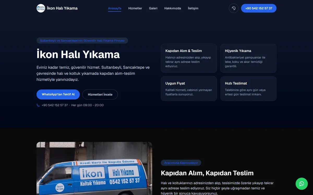 İkon Halı Yıkama web sitesi arayüzünden görüntü